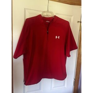 Under Armour Baseball Short Sleeve Quarter Zip Cage Jacket Red Men's Small EUC